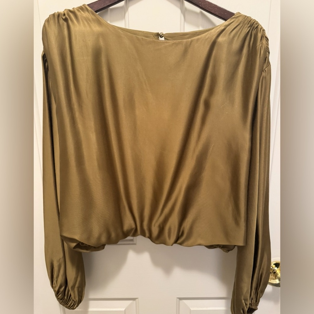 Anthropologie Olive Green Satin Blouse